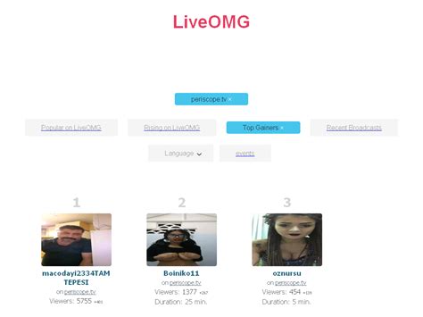 Top Periscope live streams. Sort by gainers. Web version.